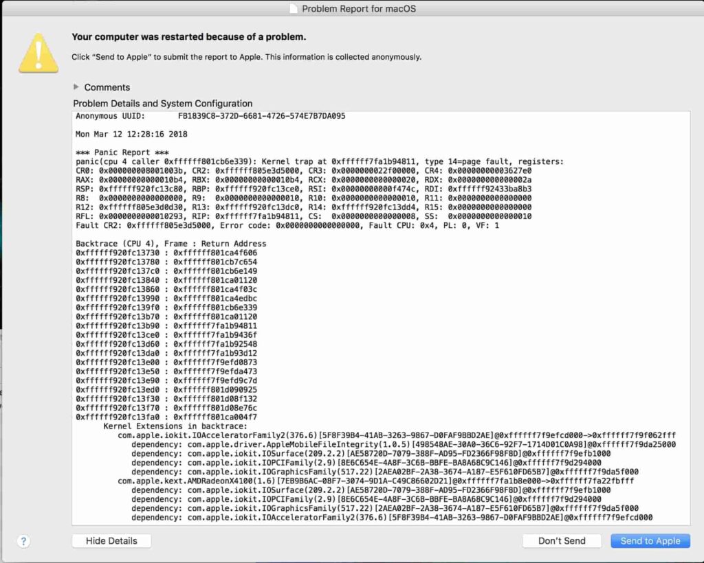 CPU Machine Check Architecture Error Dump - 2016 MBP